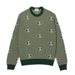Áo Nỉ Sweater Lacoste Monogram Pattern Sweater AH0253 Màu Xanh Green Size 3