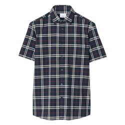 Áo Sơ Mi Nam Burberry Check-Print Cotton Shirt Kẻ Caro Màu Xanh Navy( Cúc Đen) Size S