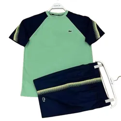 Bộ Quần Áo Cộc Tay Nam Lacoste Men's Sport Fit With Logo Stripe Short Màu Xanh Đen Size 3