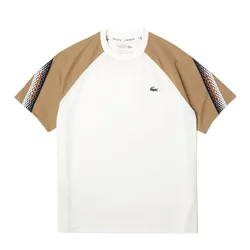 Bộ Quần Áo Cộc Tay Nam Lacoste Sport Regular Fit Logo Stripe Màu Trắng/Be Size 3