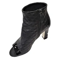 Giày Boot Nữ Chanel Leather Open Toe Màu Đen Size 36.5