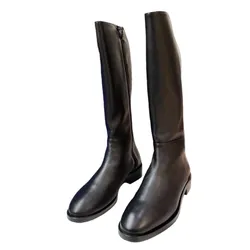 Giày Boot Nữ Stuart Weitzman Keelan Black Leather SW Logo Riding Màu Đen Size 37.5