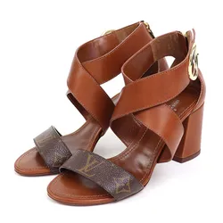 Giày Cao Gót Louis Vuitton LV Brown Monogram Canvas and Leather Ocean Drive Ankle Strap Sandals Màu Nâu Size 38.5