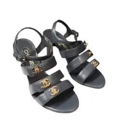 Giày Cao Gót Nữ Chanel CC Sandal Màu Ghi Đá Size 36