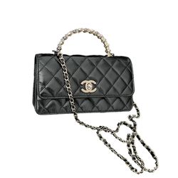 Túi Đeo Chéo Nữ Chanel Handle Bag Khóa Xoay Màu Đen Size 19