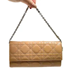 Túi Đeo Vai Nữ Dior Beige Cannage Patent Leather Lady Wallet Woc Màu Be