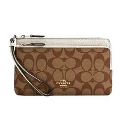 Ví Nữ Coach Double Zip Wallet In Signature Canvas C5576 Màu Nâu Khaki