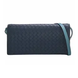 Ví Nữ Bottega Veneta Intrecciato Leather Shoulder Bifold Long Wallet Blue Ladies Màu Xanh Blue
