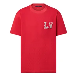 Áo Phông Nam Louis Vuitton LV Red With Logo Embroidered Tshirt 1AFJEB Màu Đỏ