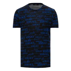 Áo Phông Nam Versace Black With Blue Pattern Printed Tshirt 1002901 1A02086 5B140 Màu Xanh Đen