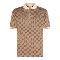 Áo Polo Nam Gucci Beige With GG Logo Printed 742384XJFGU2270 Màu Nâu Be Size M