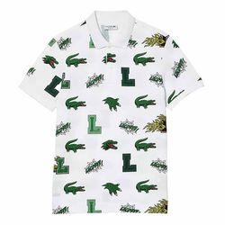 Áo Polo Nam Lacoste Holiday Regular Fit Crocodile Print Shirt PH1464 SBH Màu Trắng Họa Tiết Size 2