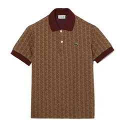 Áo Polo Nam Lacoste Men's Classic Fit Monogram Print Contrast Collar Polo Shirt DH0073-MKJ Màu Nâu Đậm Size 3