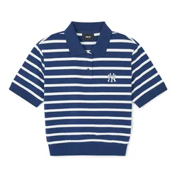 Áo Polo Nữ MLB Short Sleeves Logo Polos Varsity New York Yankees 3FPQV0143-50NYL Màu Kẻ Xanh Navy Size XS