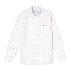 Áo Sơ Mi Dài Tay Nam Lacoste Men's Slim Fit Print Cotton Poplin Shirt CH0001 3NX Màu Trắng Size 41