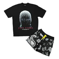 Set Áo Thun BoohooMan Và Quần Short MNML Pour Homme Knit Black Màu Đen Họa Tiết Size S