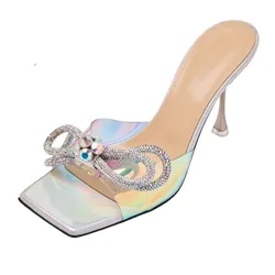 Dép Cao Gót Nữ Mach & Mach Double Bow Iridescent PVC Mules Phối Màu Size 37