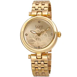 Đồng Hồ Nữ Burgi BUR223YG Diamond Flower Engraved Gold Tone Stainless Steel Watch Màu Vàng