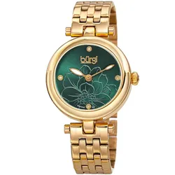 Đồng Hồ Nữ Burgi Flower Marker Quartz Diamond Green Dial Ladies Watch BUR223GN Màu Vàng Xanh