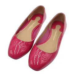 Giày Bệt Nữ Salvatore Ferragamo Gancini Embossed Ballerina Shoes in Fuchsia Pink Patent Leather Màu Hồng Size 35