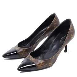 Giày Cao Gót Nữ Louis Vuitton LV Brown Monogram Canvas And Patent Leather Chérie Pumps Màu Nâu Đen Size 37