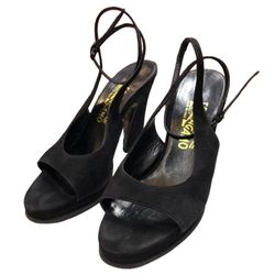 Giày Cao Gót Nữ Salvatore Ferragamo Vintage Black Evening Sandals Màu Đen Size 36