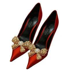 Giày Cao Gót Nữ Versace Medusa Pumps Schleife Màu Đỏ Size 37.5