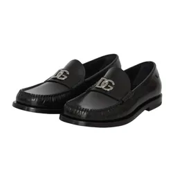 Giày Lười Nam Dolce & Gabbana D&G Black Leather With DG Logo A30248 AQ237 Màu Đen Size 42