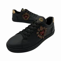 Giày Sneaker Nam Dolce & Gabbana D&G Black With Heart Logo Embroidered CS1640 Màu Đen Size 39