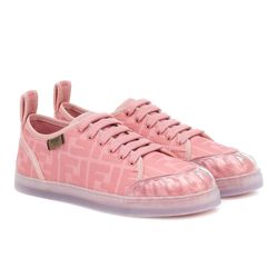 Giày Sneaker Nữ Fendi Pink Canvas And PVC FF Logo Low Top Màu Hồng Size 38.5