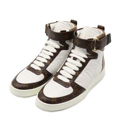 Giày Sneaker Nữ Louis Vuitton LV Boonbox Line High Shoes Leather 1A7RN1 Màu Trắng Nâu Size 38.5