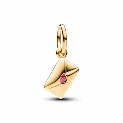 Hạt Vòng Charm Nữ Pandora 762606C01 Moments Silver 14K Gold Plated Message Envelope "To: My Love" Màu Vàng