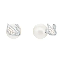 Khuyên Tai Nữ Swarovski Iconic Swan Stud Pierced Earrings White, Rhodium Plating 5416591 Màu Trắng