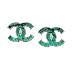 Khuyên Tai Nữ Viya Jewelry VJPT-CR01GR Genuine Green Python Leahter C Shape Earing, 316L Stainless Steel Màu Xanh Green