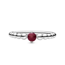 Nhẫn Pandora January Dark Red Beaded Ring 198867C08 Màu Bạc Đính Pha Lê Đỏ Size 50