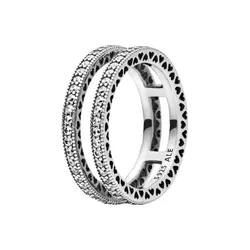 Nhẫn Nữ Pandora Double Sparkle And Hearts Ring 196236CZ Màu Bạc Trắng Size 54