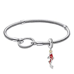 Set Vòng Đeo Tay + Hạt Vòng Charm Nữ Pandora Red Enamel Lucky Koi Fish Charms Pendant Fit Silver Bracelet Màu Bạc Size 17