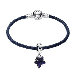 Vòng Đeo Tay Nữ Pandora Round Clasp Blue Braided Bracelet Màu Xanh Navy Size 17.5cm