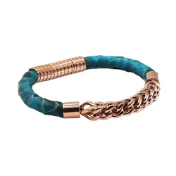 Vòng Đeo Tay Nữ Viya Jewelry VJPT-21TR Genuine Blue Python Leahter With Rose Gold Chains, 316L Stainless Steel Màu Xanh Size 17.5cm