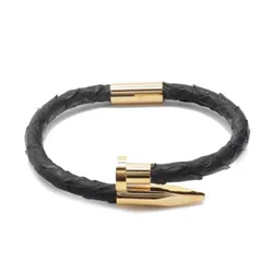 Vòng Đeo Tay  Viya Jewelry VJPT-C2BK Genuine Black Python Leahter Nail Bracelet With Gold Plated Màu Đen Size 17.5cm