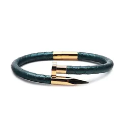 Vòng Đeo Tay Viya Jewelry VJPT-C2GR Genuine Green Python Leahter Nail Bracelet With Gold Plated Màu Xanh Green Size 17.5cm