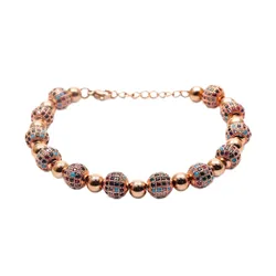 Vòng Đeo Tay Nữ Viya Jewelry VJBR-CR02 RG Premium Rose Gold Macrame Metal Beads With Swaroski Charm, Stailess Steel Màu Vàng Hồng Size 17.5cm