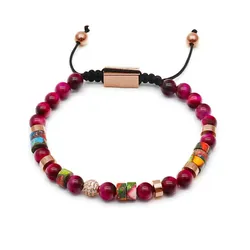 Vòng Đeo Tay Viya Jewelry VJ-BRV114 RG 6mm Rose Tiger Eye Beads, Stailess Steel Màu Hồng Size 17.5cm