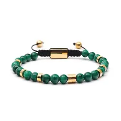 Vòng Đeo Tay Viya Jewelry VJ-BRV114GJ Premium Green Jade Natural Stone With Gold Plated Màu Xanh Green Size 20.5cm