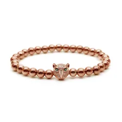 Vòng Đeo Tay Viya Jewelry VJ-BRV204 GD Leopard Rose Gold 6mm Beads, 316L Stainless Steel Màu Vàng Hồng Size 17.5cm