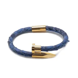 Vòng Đeo Tay Viya Jewelry VJPT-C2BL Genuine Blue Python Leahter Nail Bracelet With Gold Plated Màu Xanh Blue Size 17.5cm