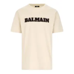 Áo Phông Nam Balmain White Cream With Logo Printed BH0EG000/BC52GPA Tshirt Màu Trắng Kem Size XS