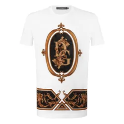 Áo Phông Nam Dolce & Gabbana D&G Baroque Logo G8KBAT Tshirt Màu Trắng Size 44