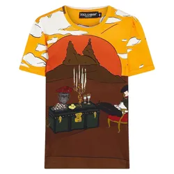 Áo Phông Nam Dolce & Gabbana D&G Camiseta Multicolor Para Hombre G8GJ0T Tshirt Màu Nâu Vàng Size 44