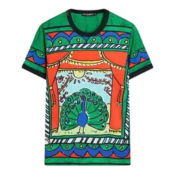 Áo Phông Nam Dolce & Gabbana D&G Slim-Fit Printed Cotton-Jersey G8FV4T Tshirt Màu Xanh Size 44